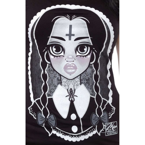 Wednesday Addams Goth Girl Scoop Neck Tee S-M-L-XL NWT - Picture 3 of 4